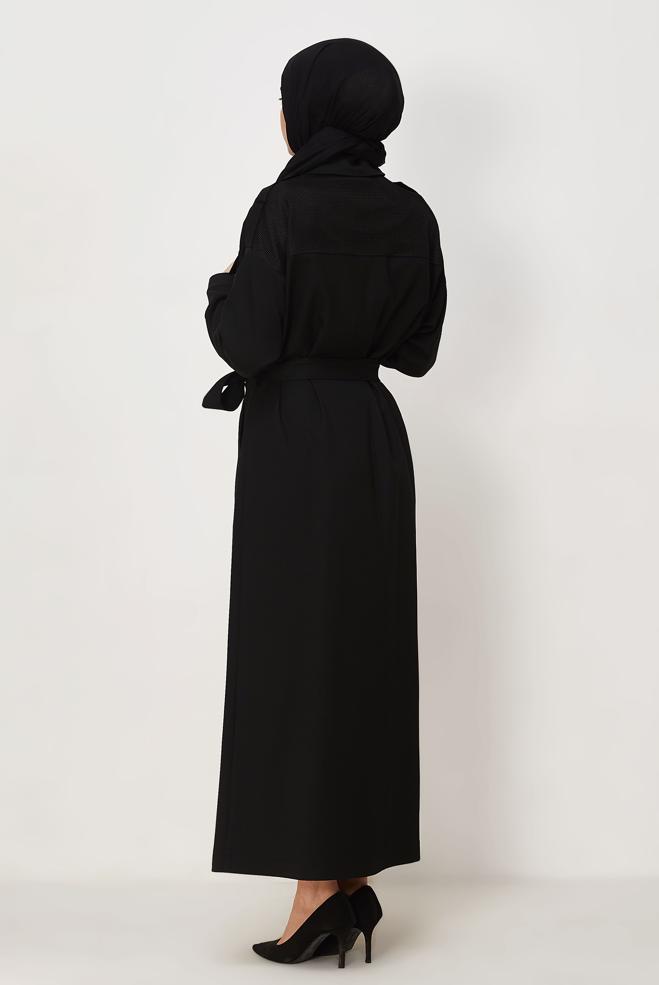 Hijab clothing BLACK BELTED JACKET 46532 - ALVİNA