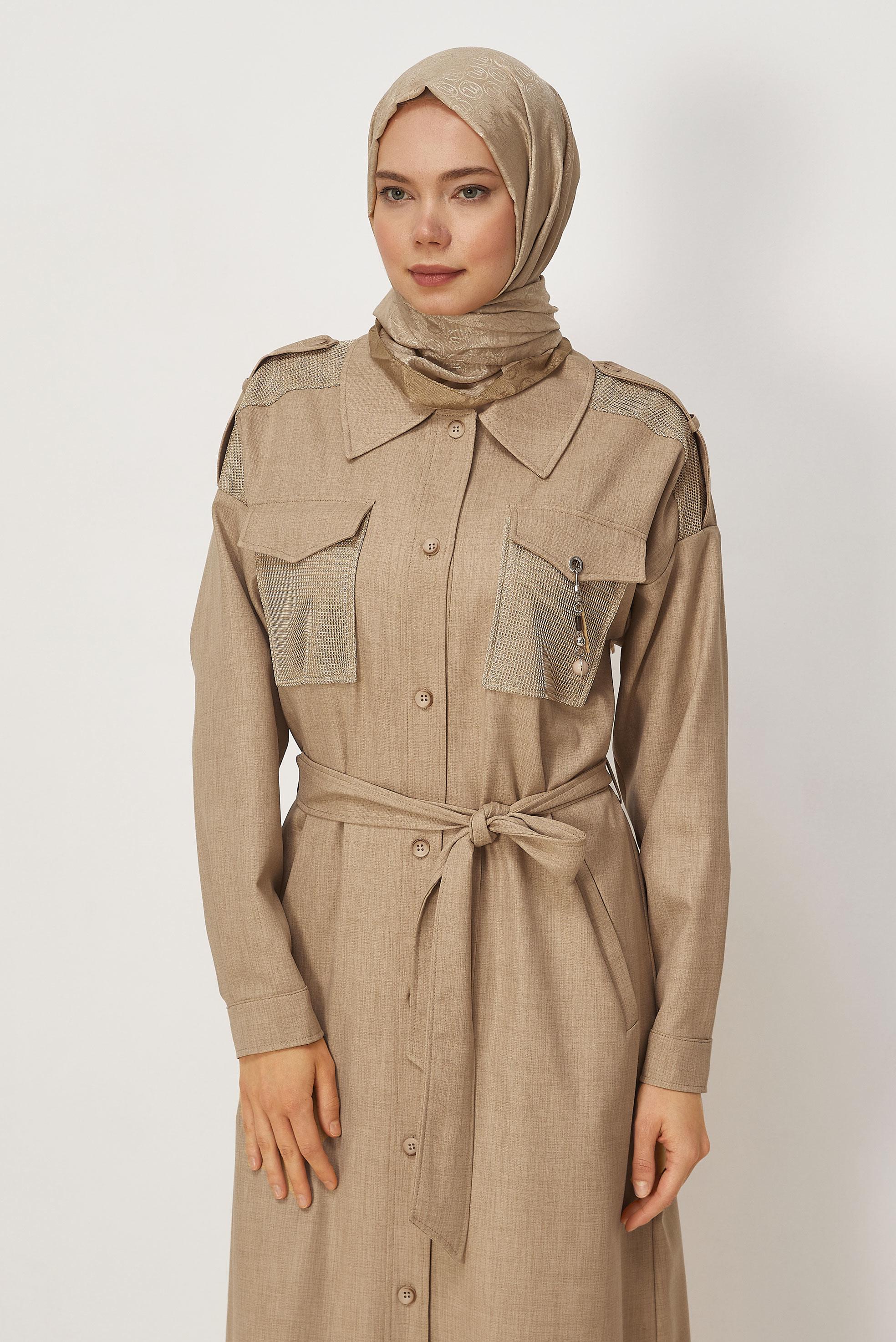 Hijab clothing BEIGE BELTED JACKET 46532