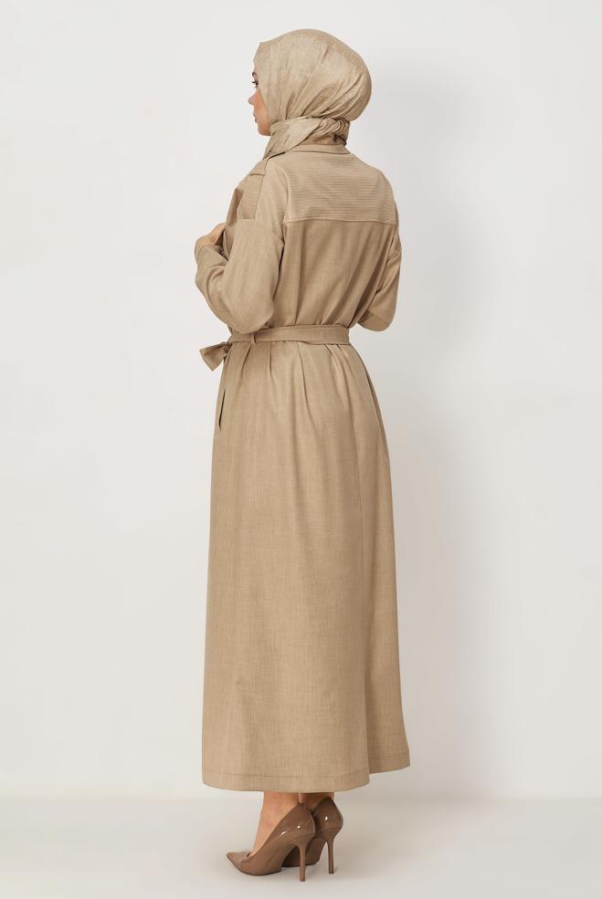 Hijab clothing BEIGE BELTED JACKET 46532 - ALVİNA