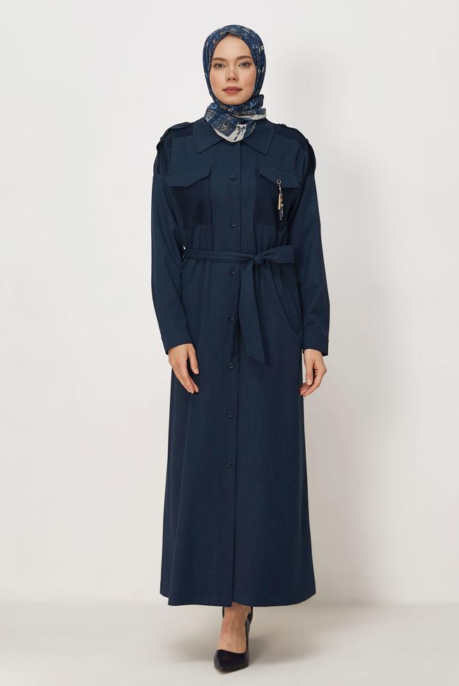Hijab clothing NAVY BLUE BELTED JACKET 46532 - ALVİNA