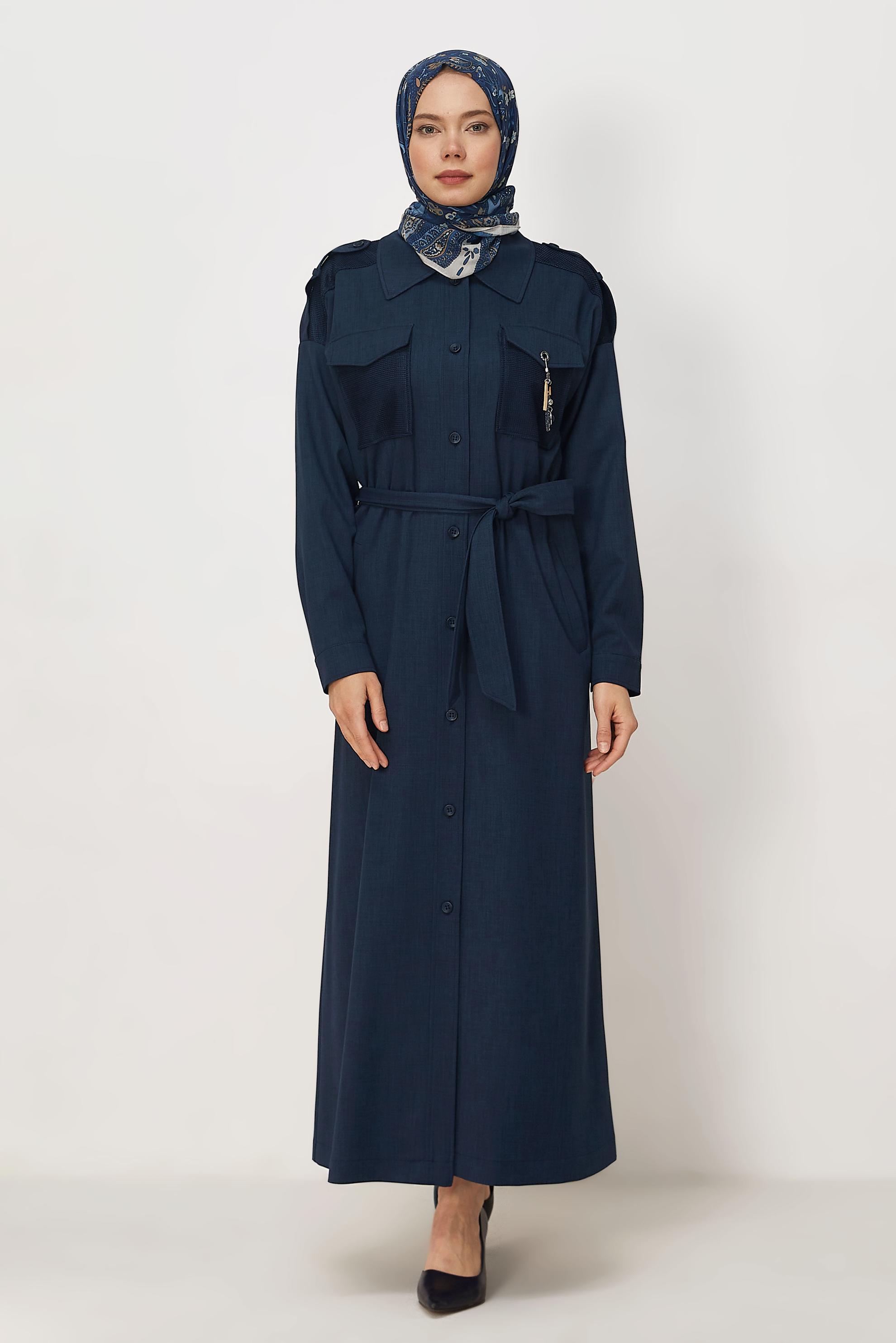 Hijab clothing NAVY BLUE BELTED JACKET 46532