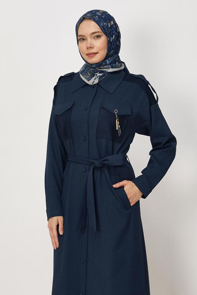 Hijab clothing NAVY BLUE BELTED JACKET 46532 - ALVİNA