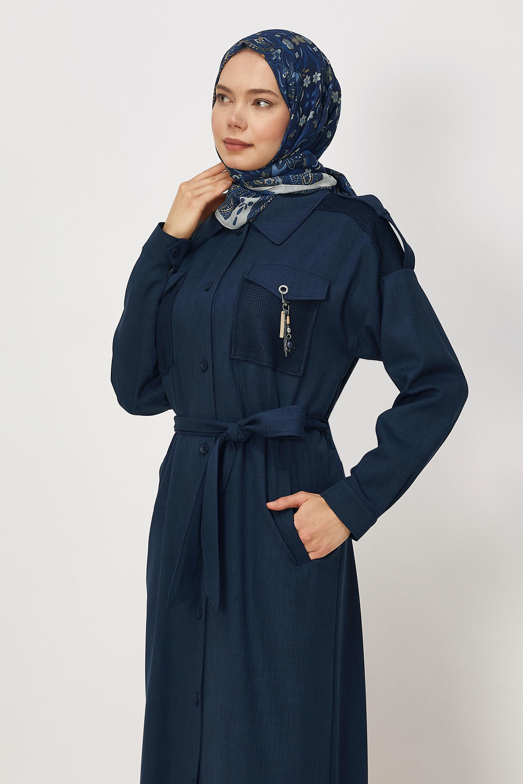 Hijab clothing NAVY BLUE BELTED JACKET 46532