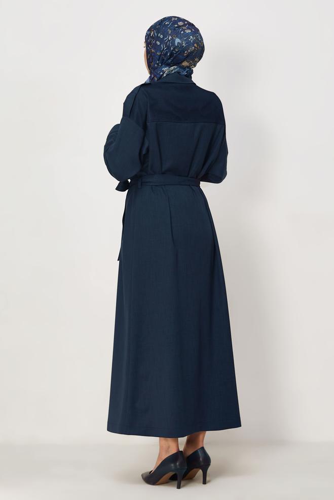 Hijab clothing NAVY BLUE BELTED JACKET 46532 - ALVİNA