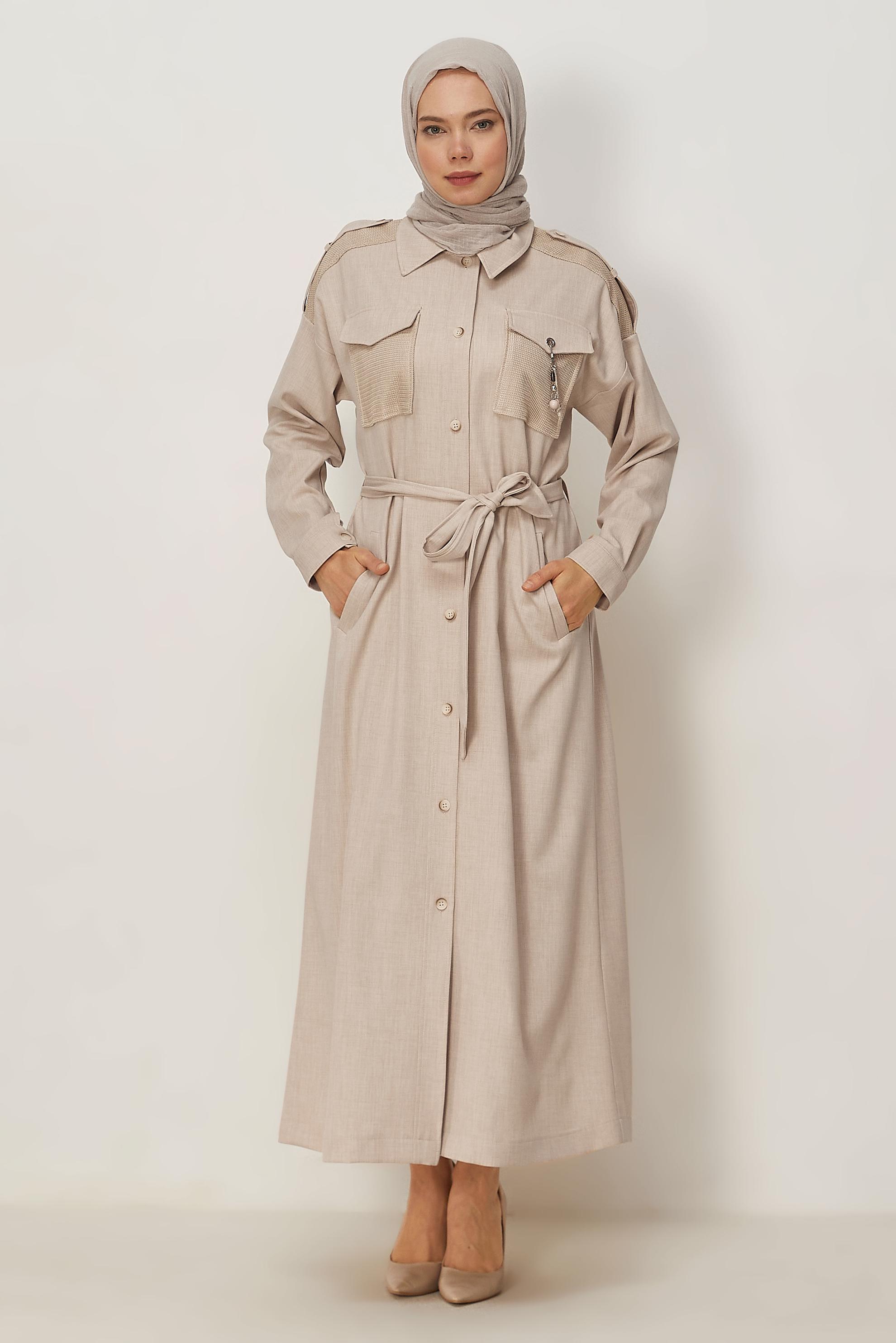 Hijab clothing BEIGE BELTED JACKET 46532