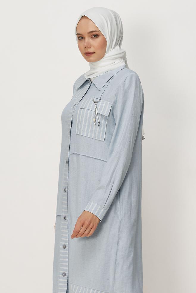 Hijab clothing BLUE SHIRT COLLAR JACKET 46534 - ALVİNA