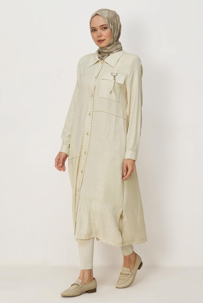Hijab clothing BEIGE SHIRT COLLAR JACKET 46534 - ALVİNA
