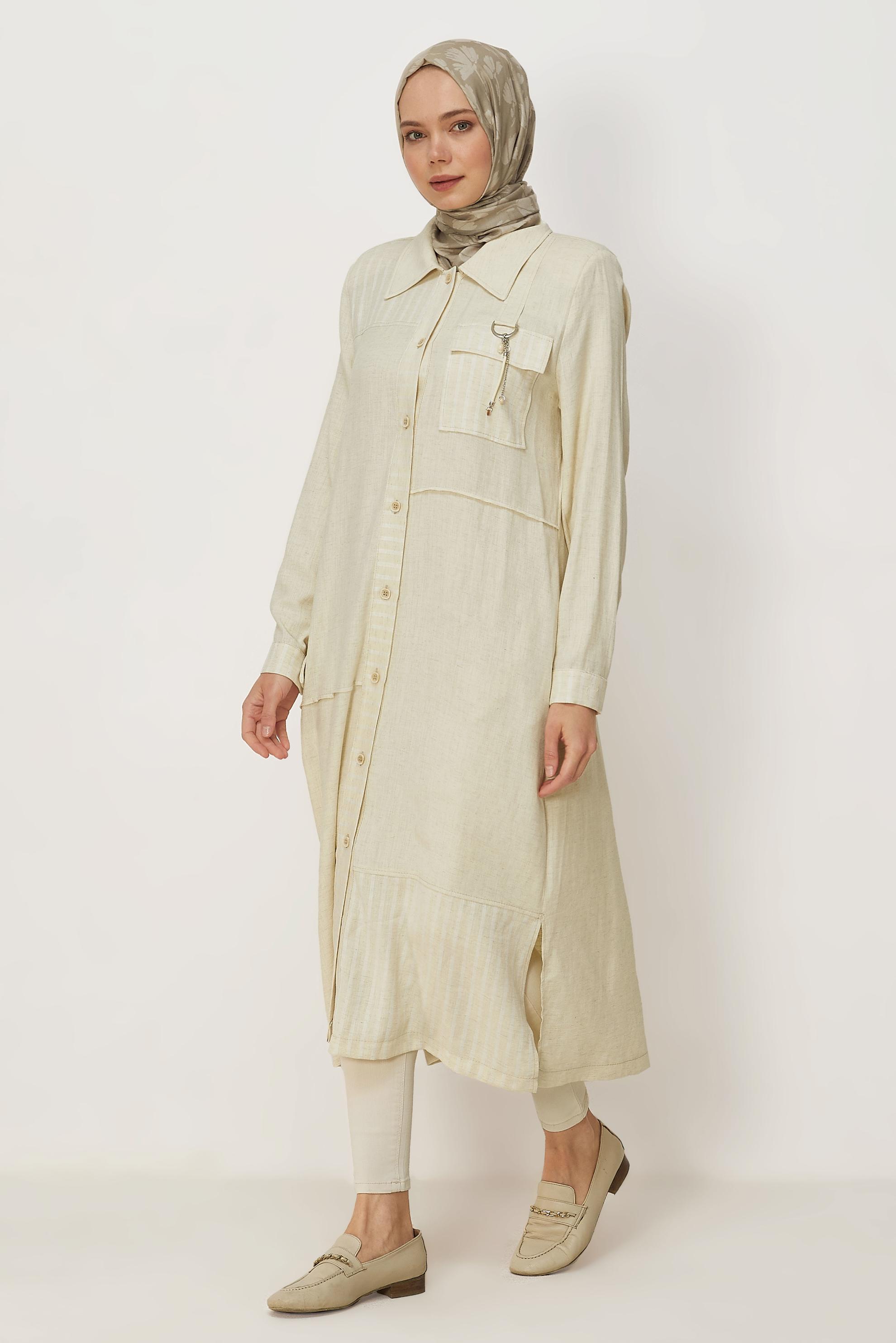 Hijab clothing BEIGE SHIRT COLLAR JACKET 46534