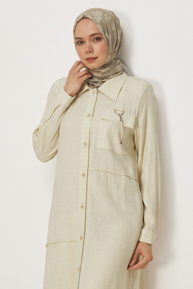 Hijab clothing BEIGE SHIRT COLLAR JACKET 46534 - ALVİNA
