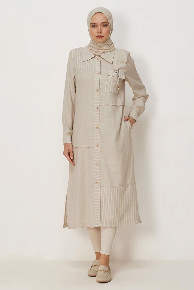 Hijab clothing BEIGE SHIRT COLLAR JACKET 46534 - ALVİNA