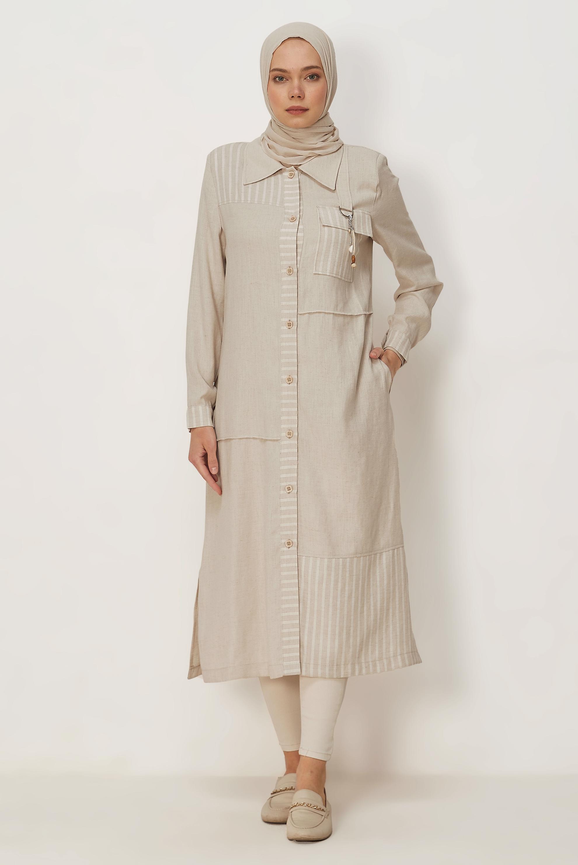Hijab clothing BEIGE SHIRT COLLAR JACKET 46534
