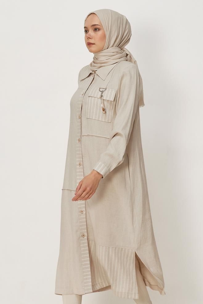 Hijab clothing BEIGE SHIRT COLLAR JACKET 46534 - ALVİNA