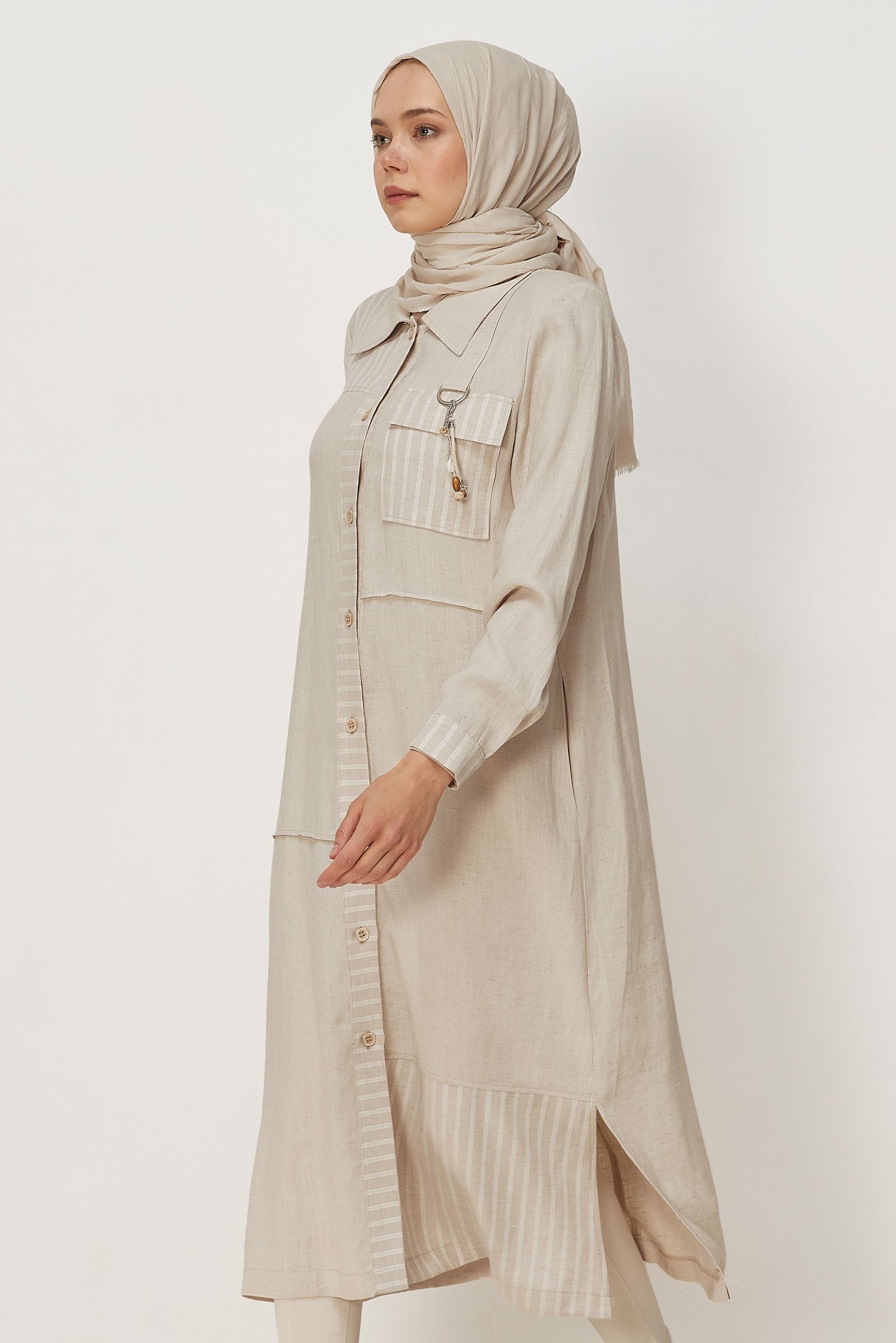 Hijab clothing BEIGE SHIRT COLLAR JACKET 46534