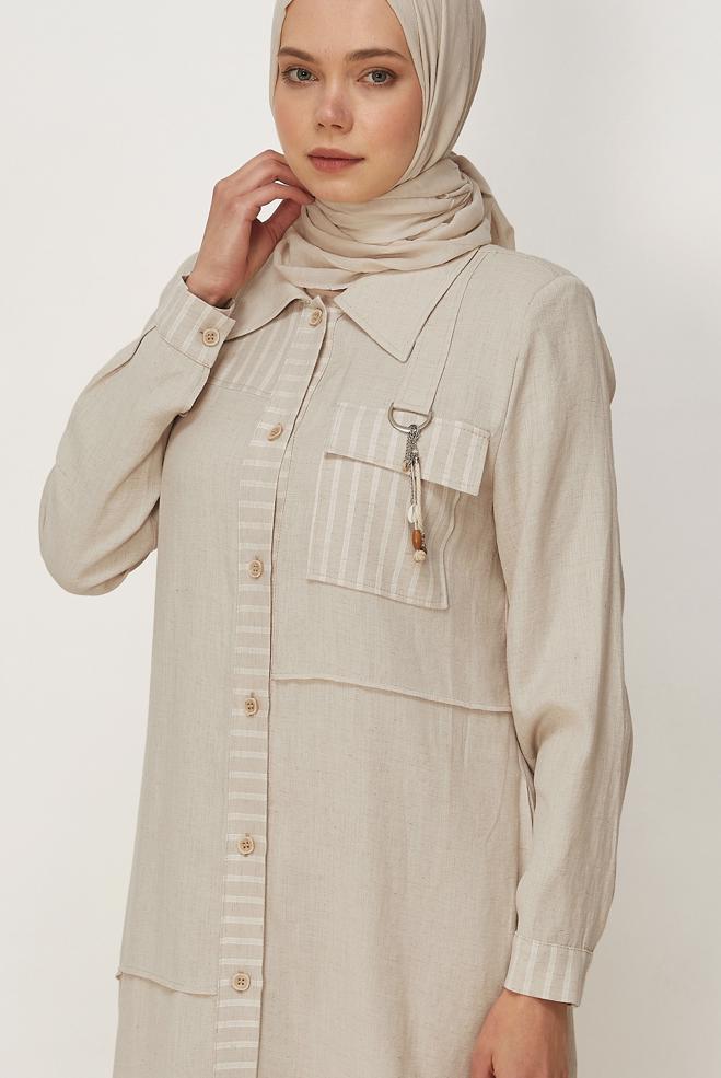 Hijab clothing BEIGE SHIRT COLLAR JACKET 46534 - ALVİNA