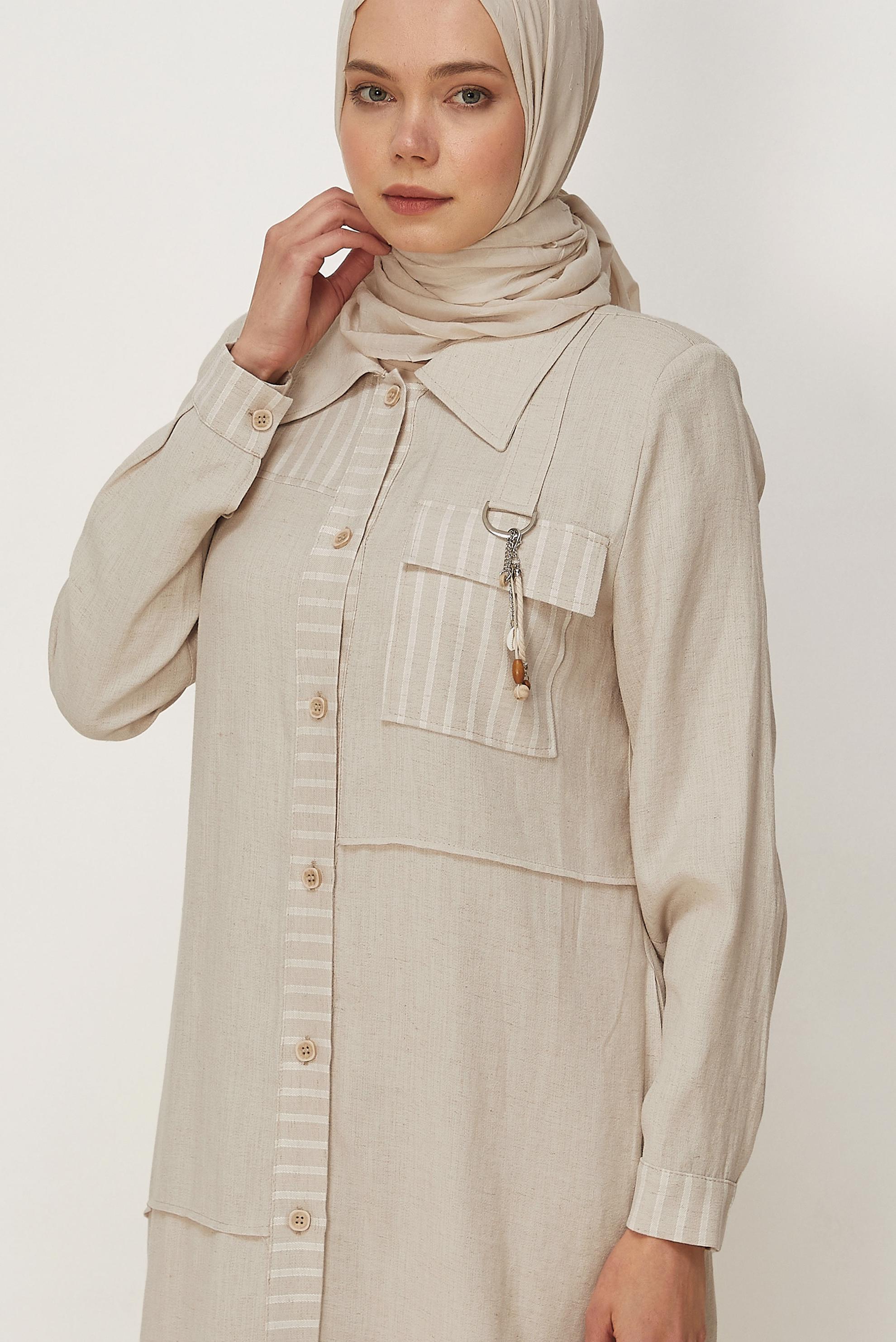 Hijab clothing BEIGE SHIRT COLLAR JACKET 46534