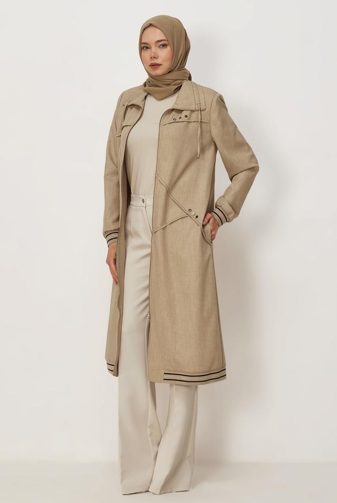 Hijab clothing BEIGE ZIPPERED JACKET 46609 - ALVİNA