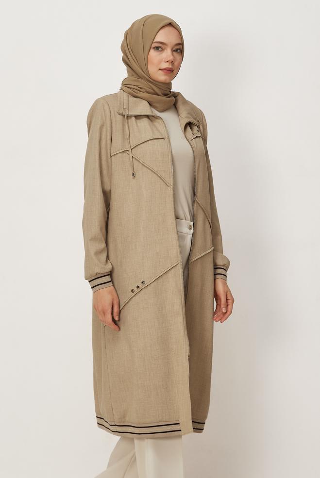 Hijab clothing BEIGE ZIPPERED JACKET 46609 - ALVİNA