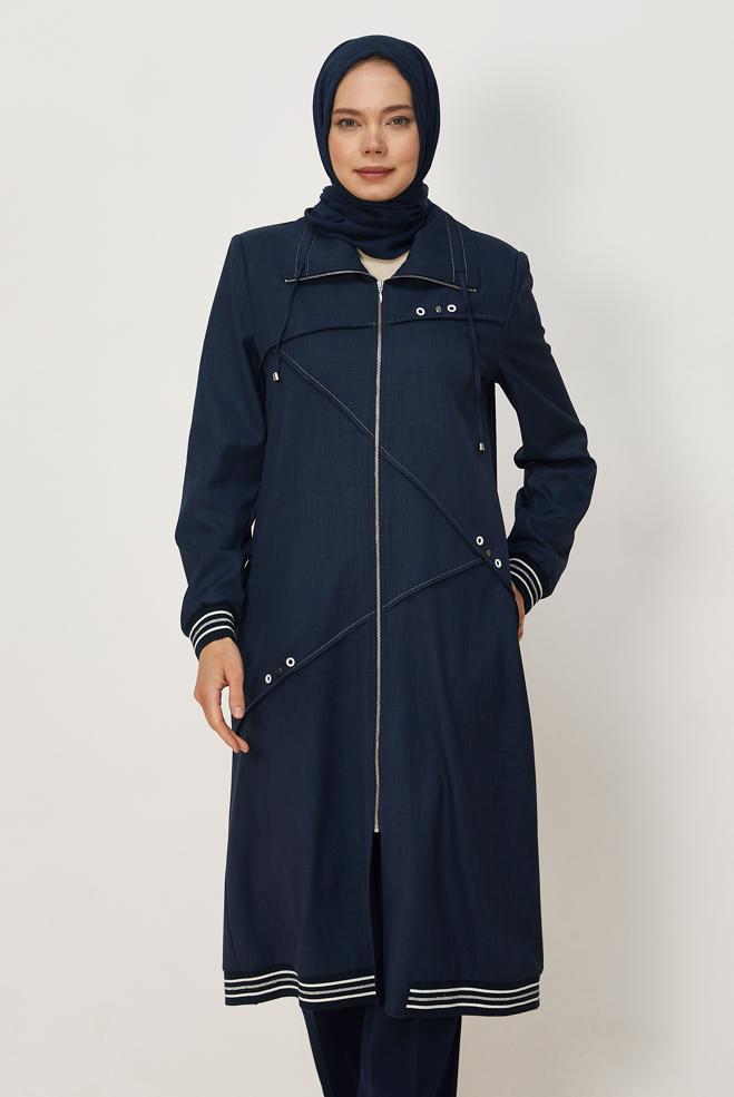 Hijab clothing NAVY BLUE ZIPPERED JACKET 46609 - ALVİNA