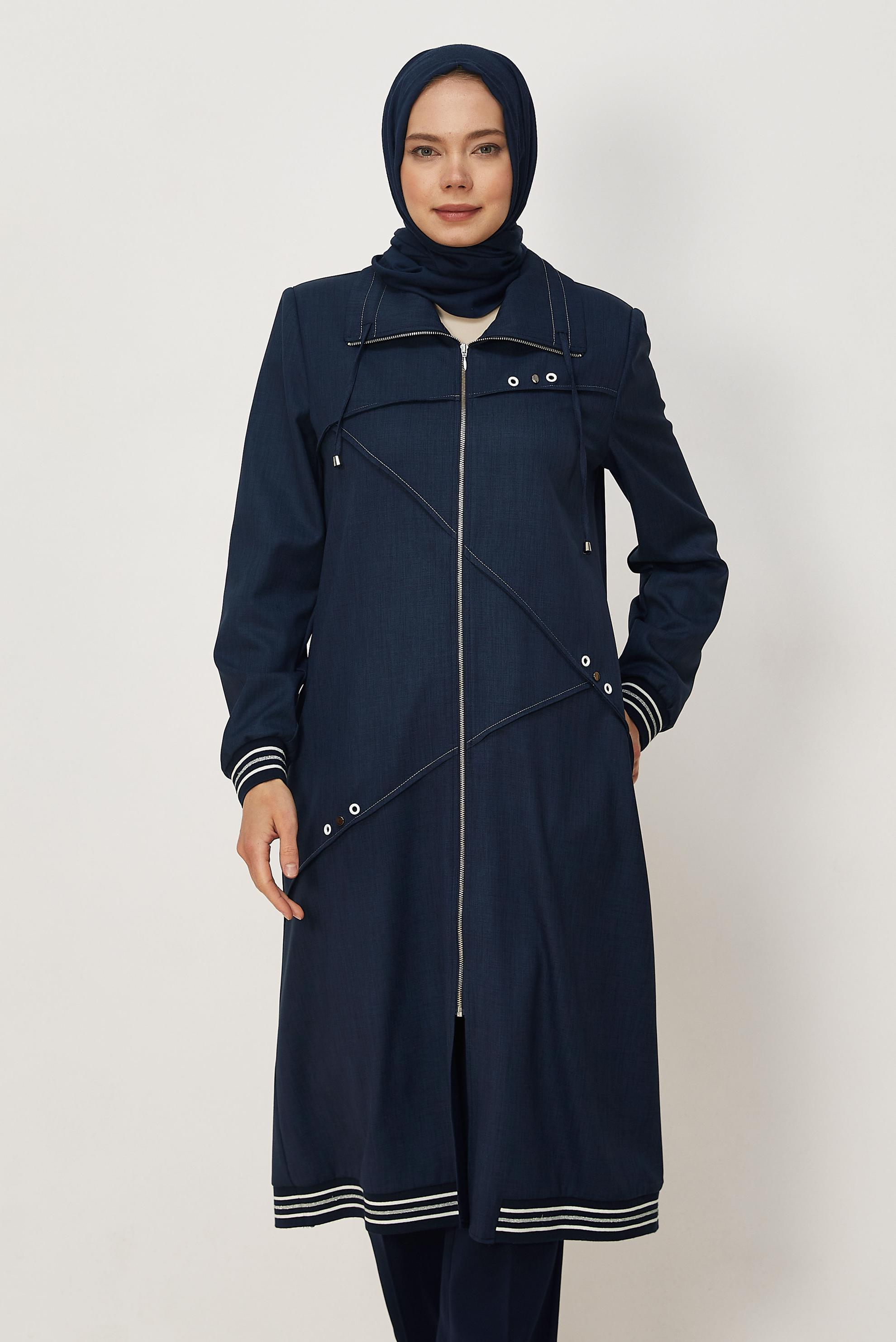Hijab clothing NAVY BLUE ZIPPERED JACKET 46609