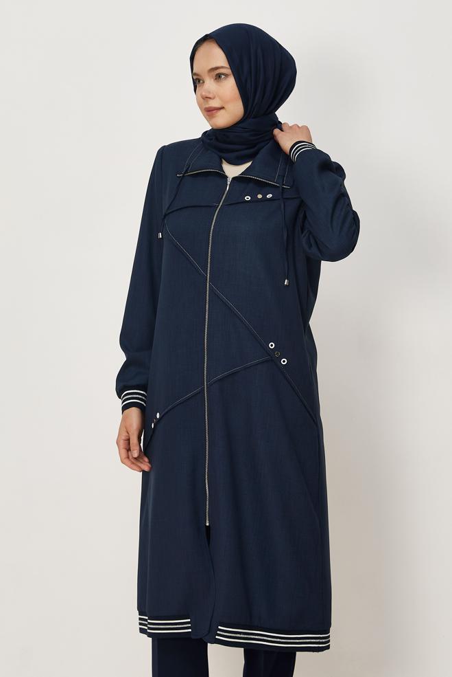Hijab clothing NAVY BLUE ZIPPERED JACKET 46609 - ALVİNA