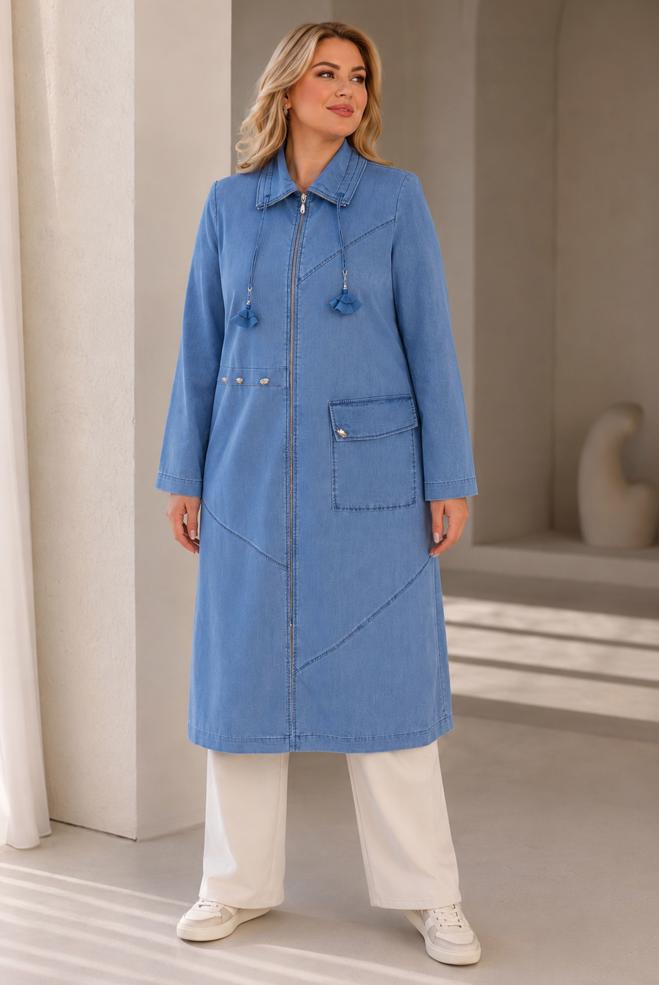 Vêtements hijab BLEU VESTE EN JEAN GRANDE TAILLE 46623 - ALVİNA