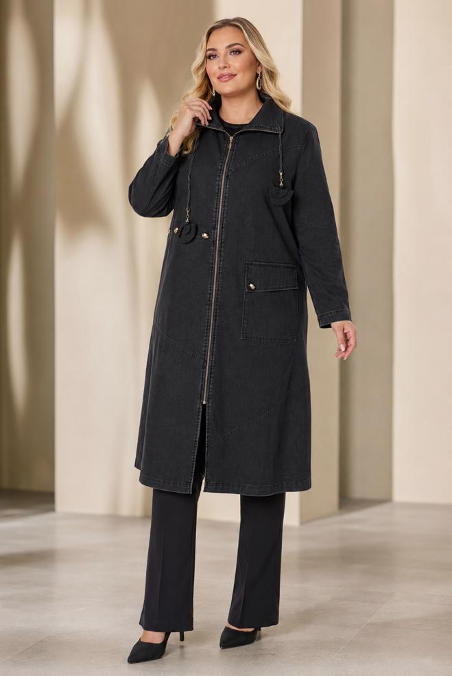 Vêtements hijab GRIS VESTE EN JEAN GRANDE TAILLE 46623 - ALVİNA