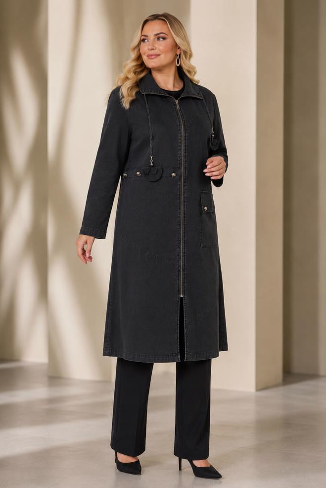 Vêtements hijab GRIS VESTE EN JEAN GRANDE TAILLE 46623 - ALVİNA