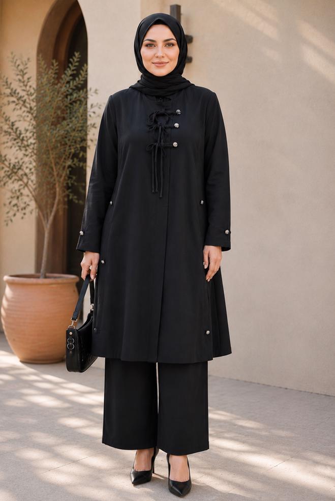Vêtements hijab NOIR VESTE NOUÉE GRANDE TAILLE 46675 - ALVİNA