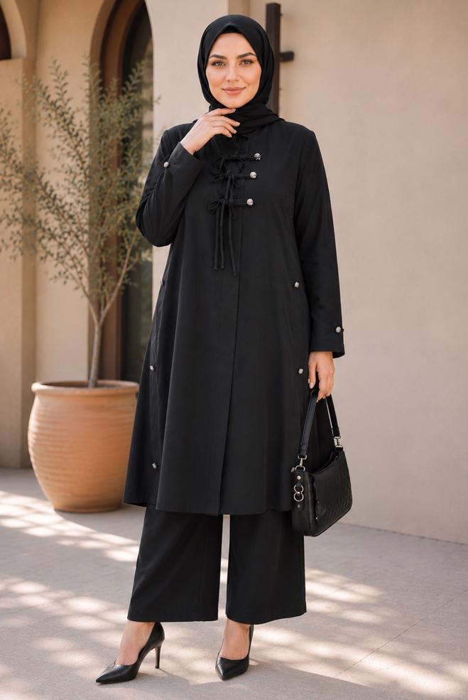 Vêtements hijab NOIR VESTE NOUÉE GRANDE TAILLE 46675 - ALVİNA
