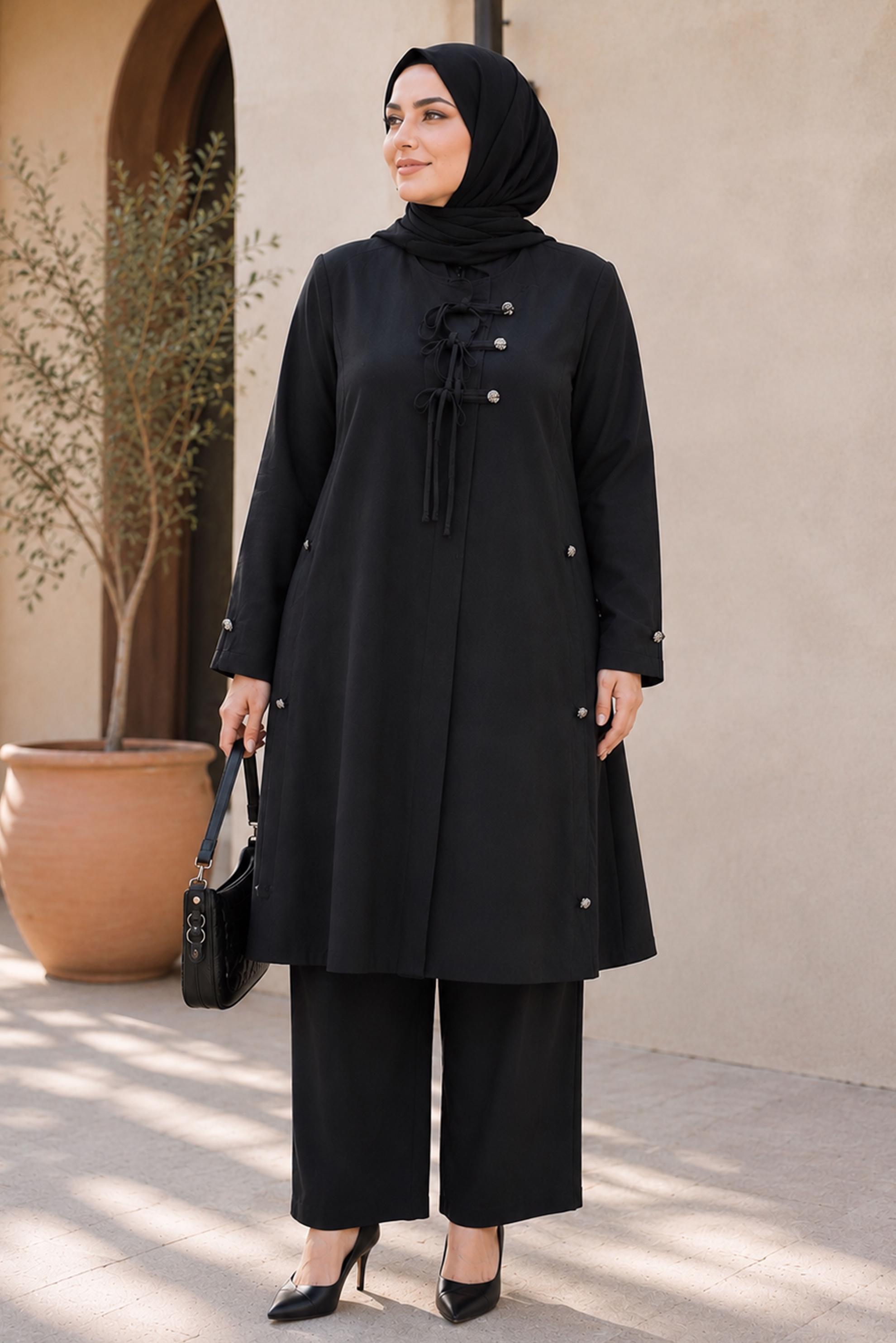 Vêtements hijab NOIR VESTE NOUÉE GRANDE TAILLE 46675