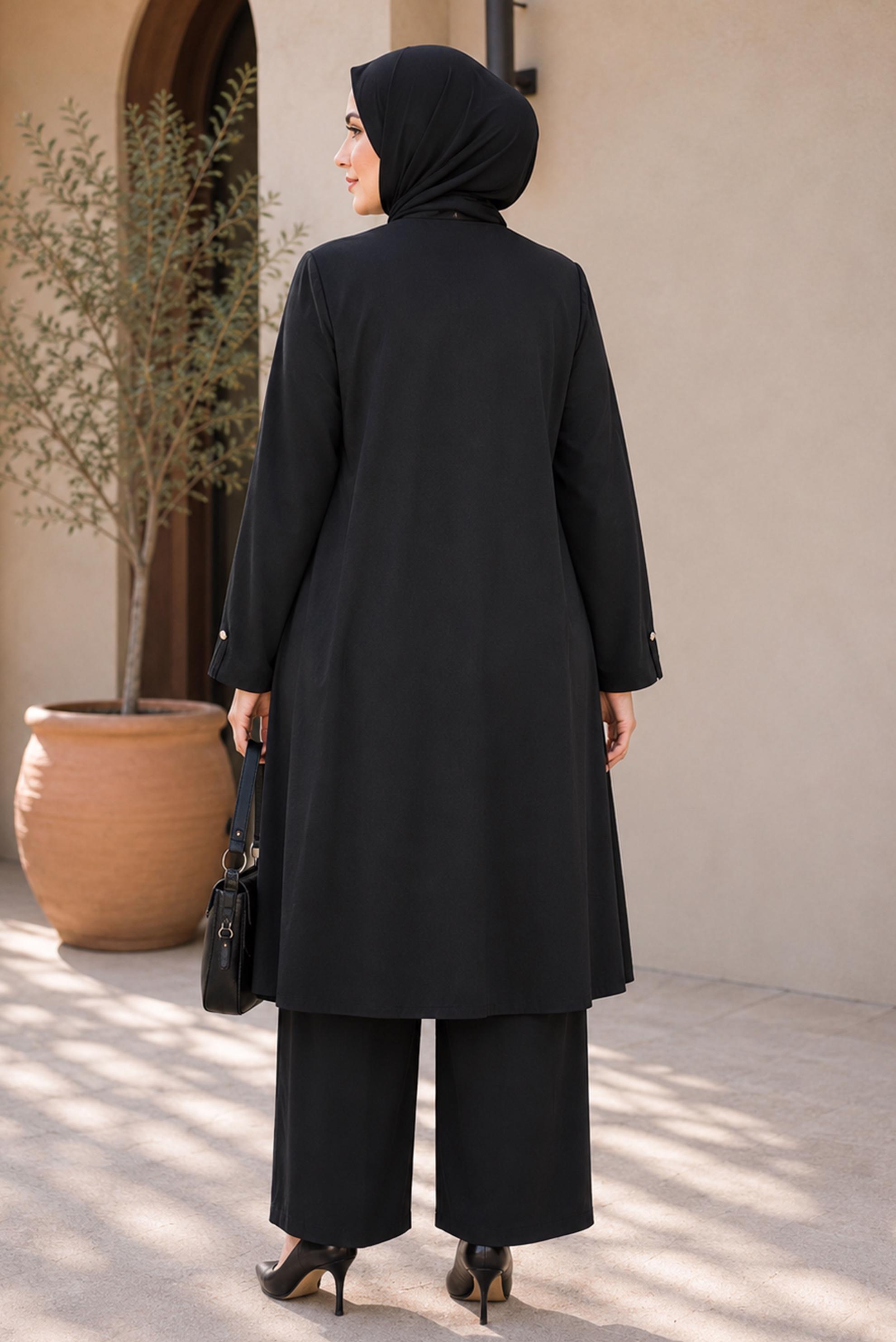 Vêtements hijab NOIR VESTE NOUÉE GRANDE TAILLE 46675