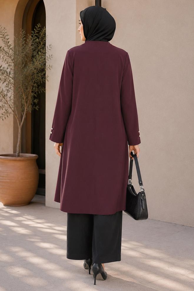 Vêtements hijab BEIGE VESTE NOUÉE GRANDE TAILLE 46675 - ALVİNA