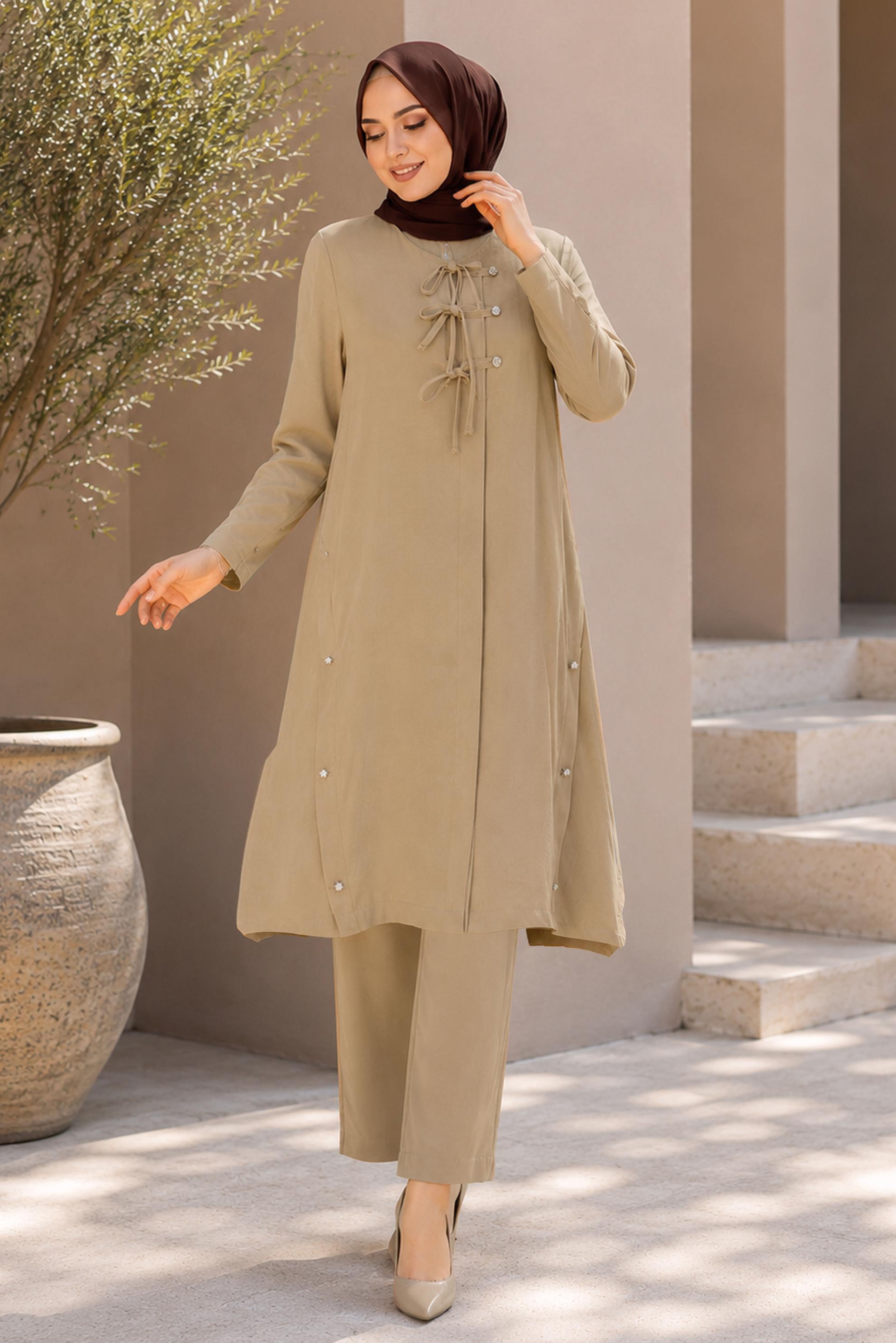 Vêtements hijab BEIGE VESTE NOUÉE GRANDE TAILLE 46675
