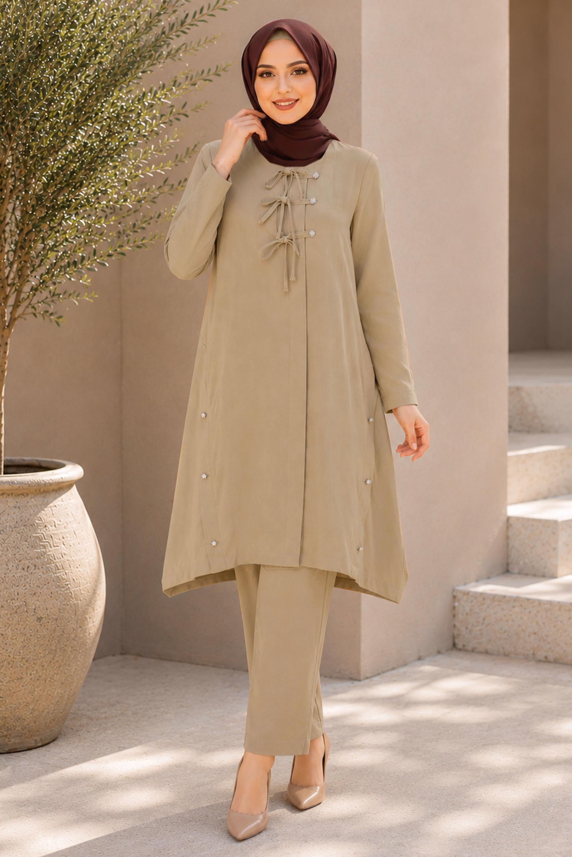 Vêtements hijab BEIGE VESTE NOUÉE GRANDE TAILLE 46675