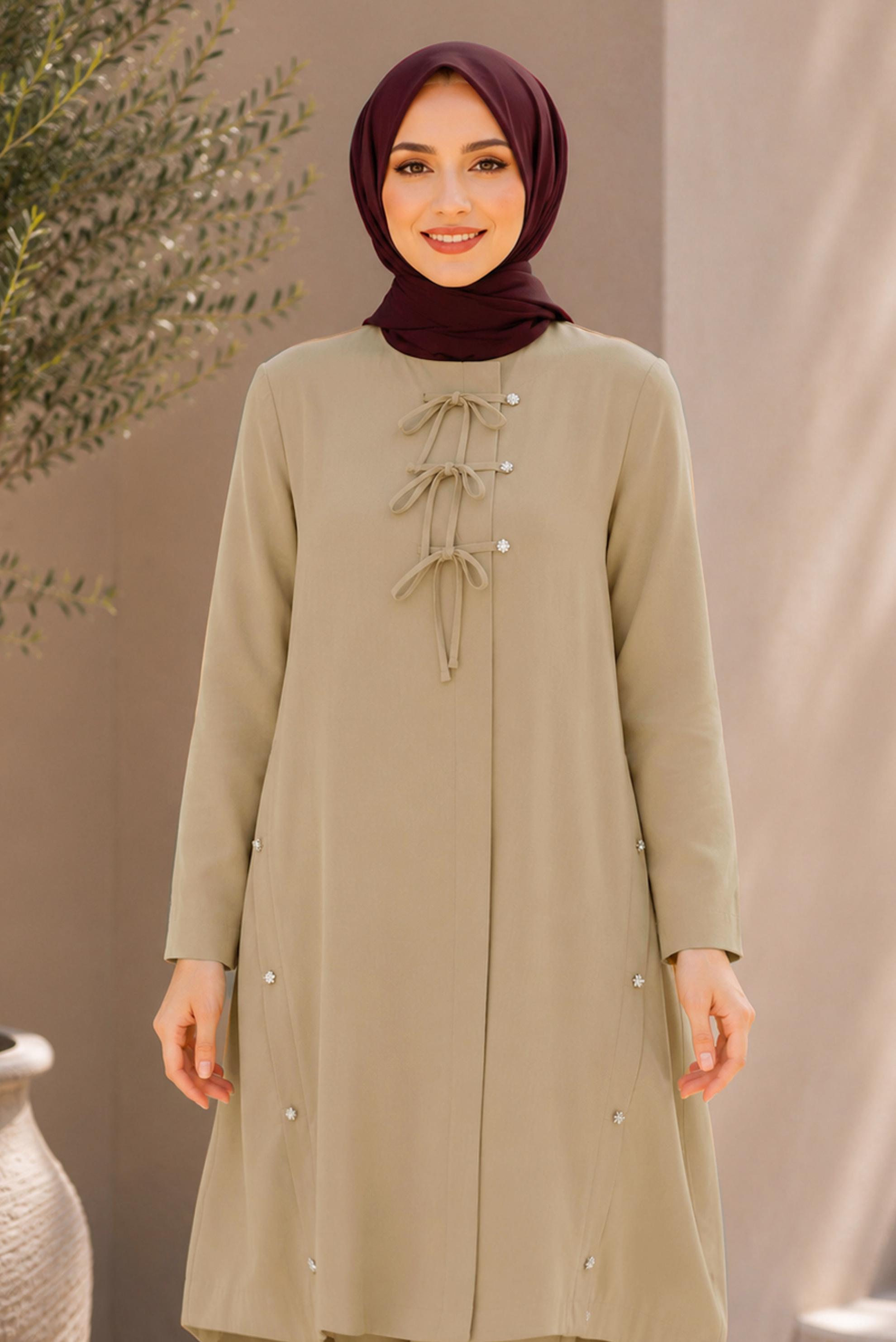 Vêtements hijab BEIGE VESTE NOUÉE GRANDE TAILLE 46675