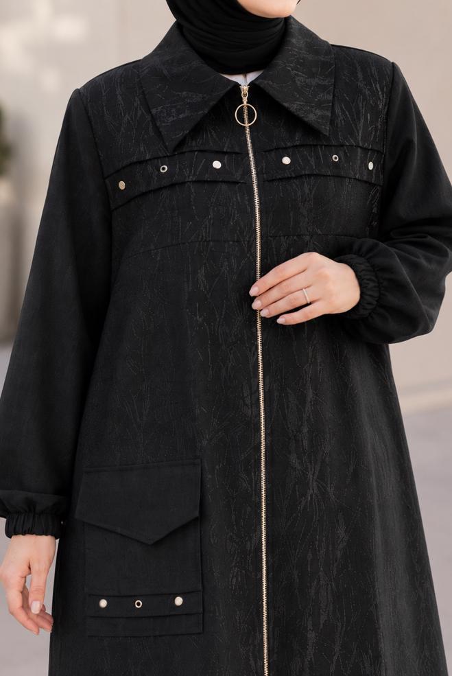 Vêtements hijab NOIR VESTE JACQUARD GRANDE TAILLE 46716 - ALVİNA