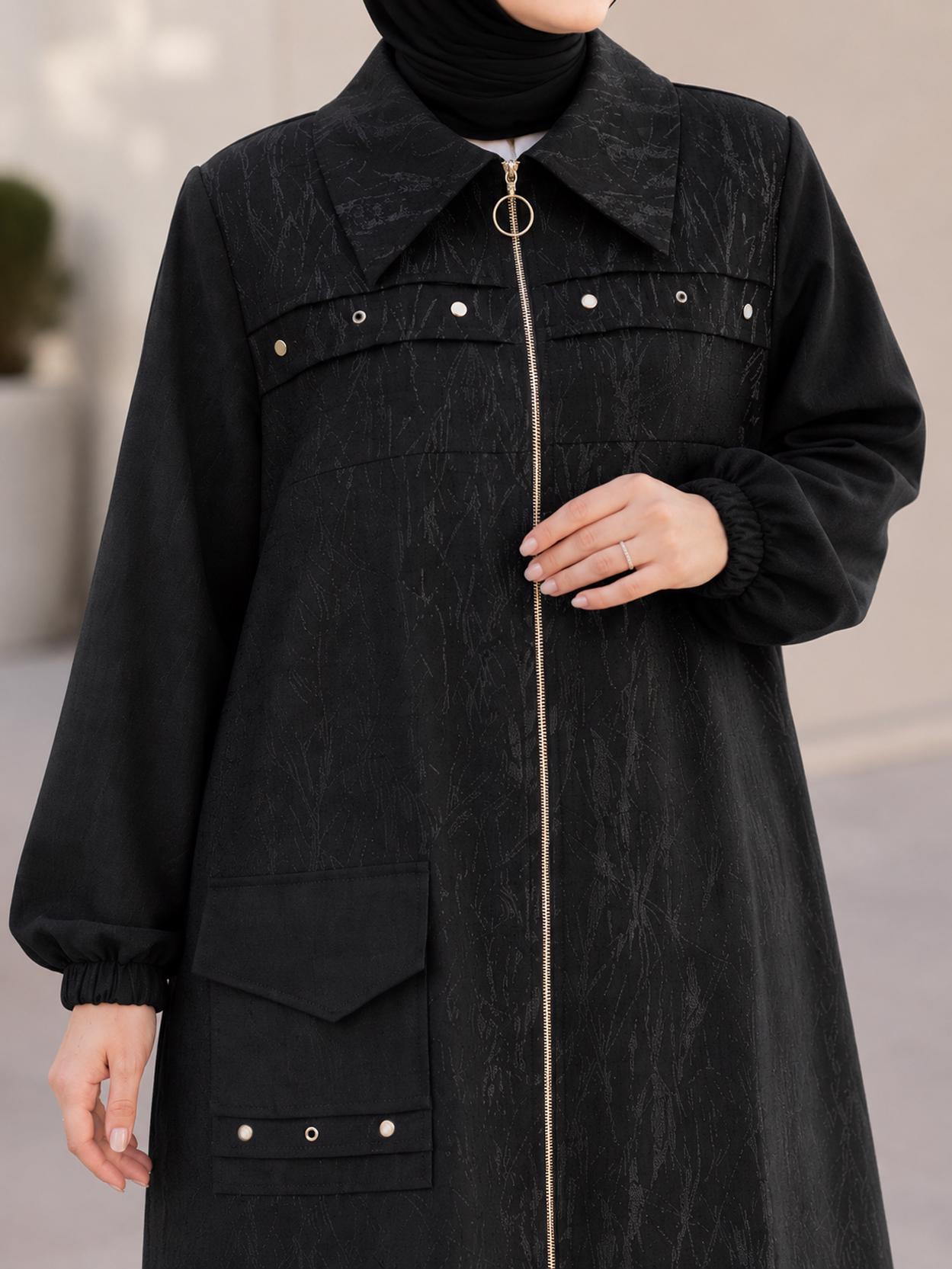 Vêtements hijab NOIR VESTE JACQUARD GRANDE TAILLE 46716