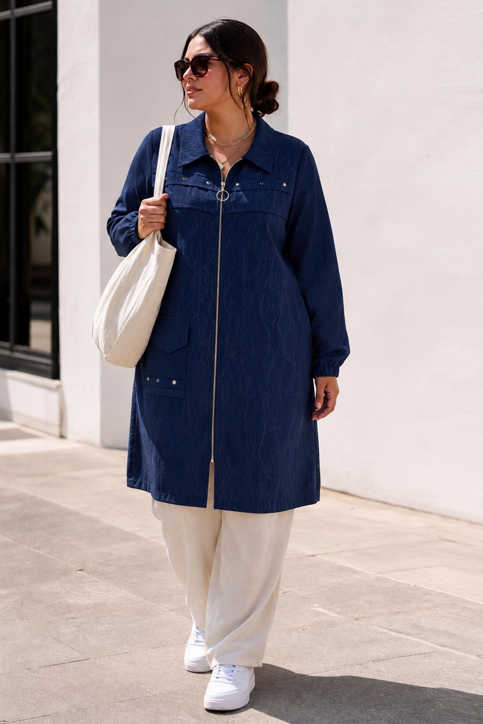 Vêtements hijab BLEU MARINE VESTE JACQUARD GRANDE TAILLE 46716