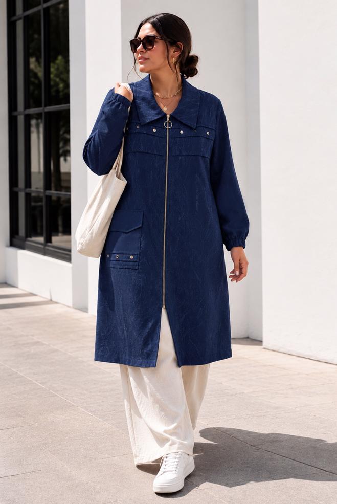 Vêtements hijab BLEU MARINE VESTE JACQUARD GRANDE TAILLE 46716 - ALVİNA