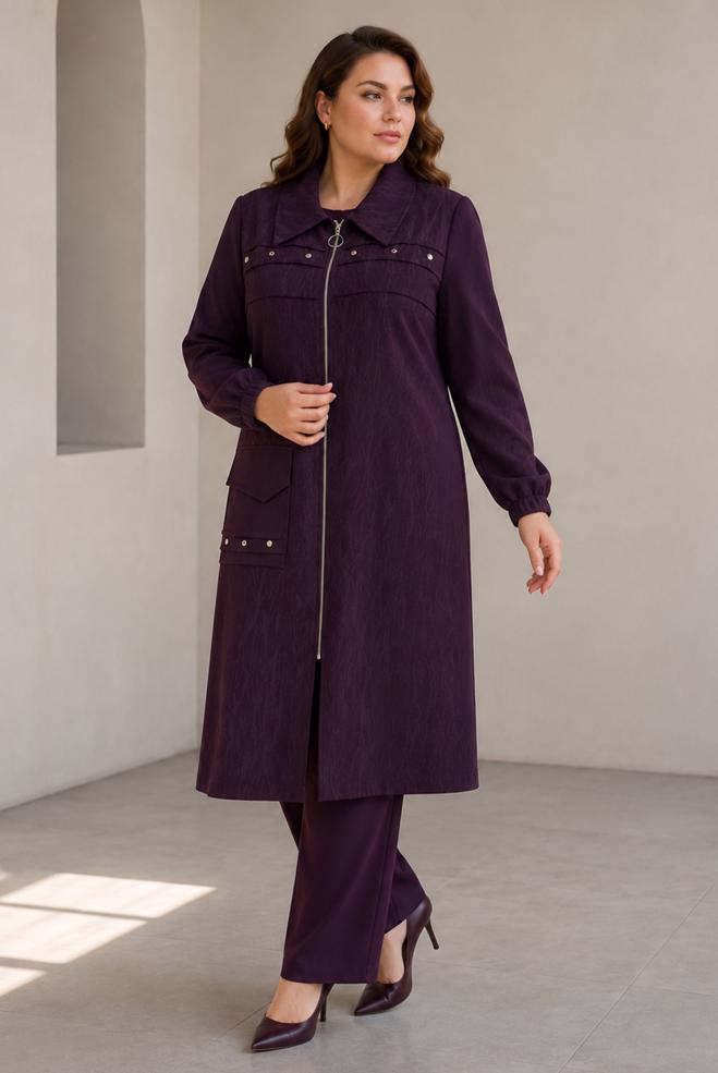 Vêtements hijab PRUNE VESTE JACQUARD GRANDE TAILLE 46716 - ALVİNA