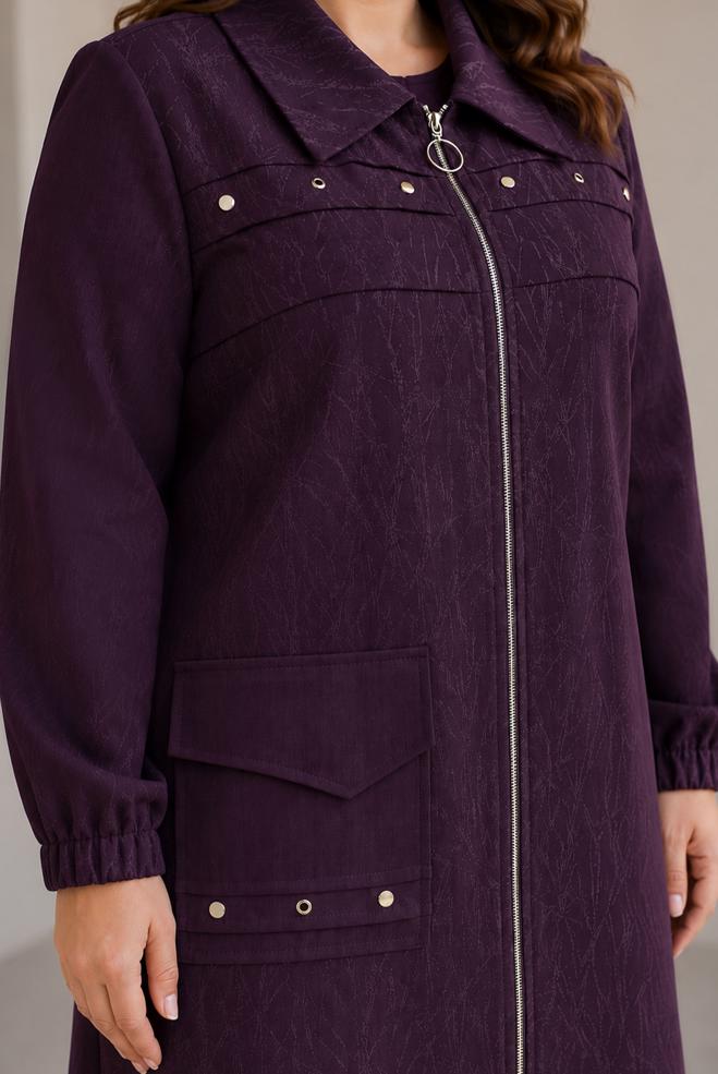 Vêtements hijab PRUNE VESTE JACQUARD GRANDE TAILLE 46716 - ALVİNA