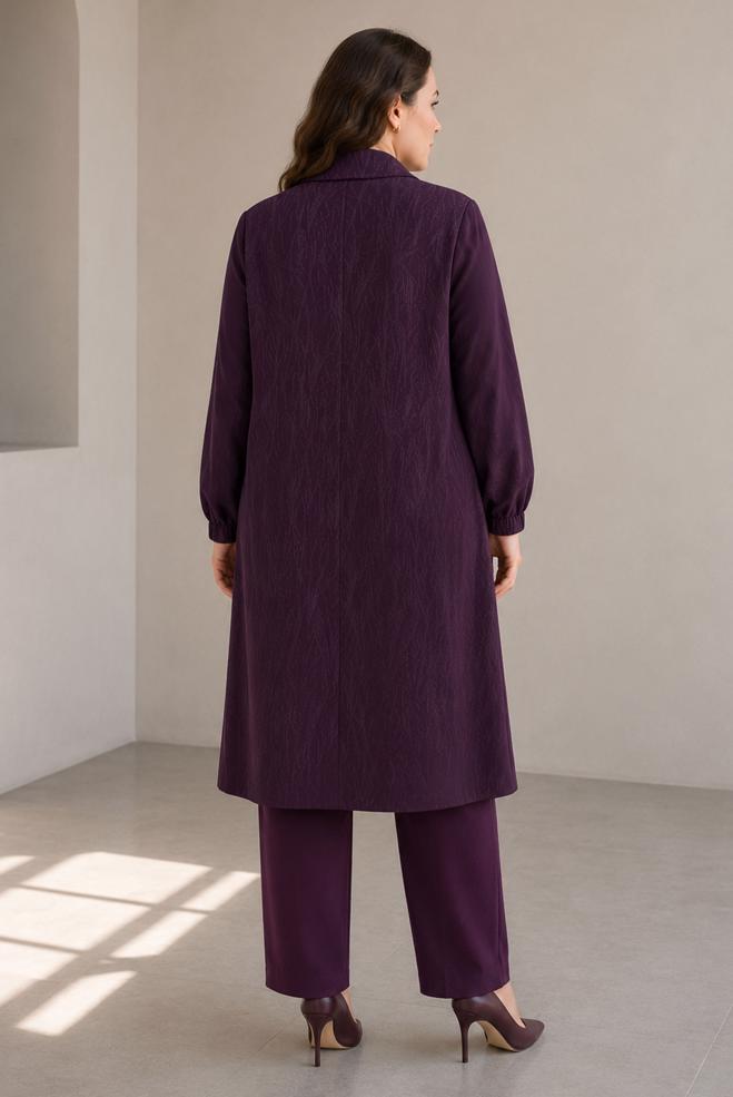 Vêtements hijab PRUNE VESTE JACQUARD GRANDE TAILLE 46716 - ALVİNA