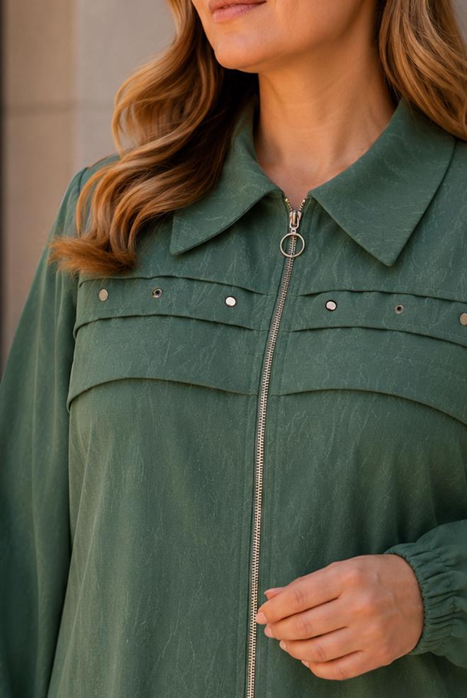Vêtements hijab VERT VESTE JACQUARD GRANDE TAILLE 46716 - ALVİNA