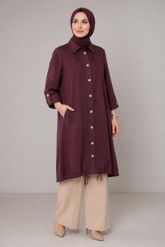 Vêtements hijab BRUN VESTE GRANDE TAILLE 46718 - ALVİNA