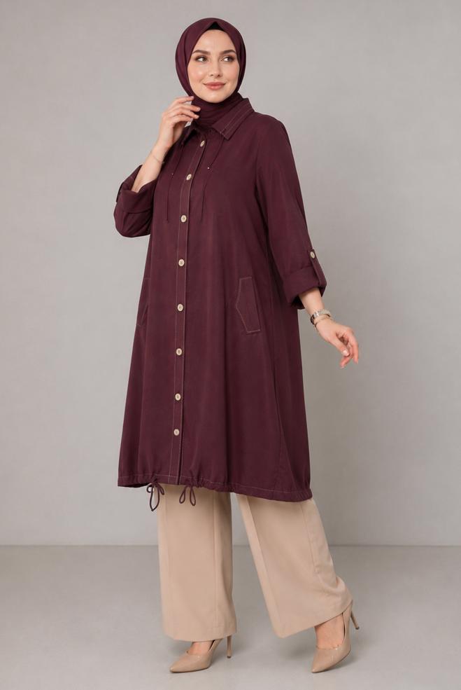 Vêtements hijab BRUN VESTE GRANDE TAILLE 46718 - ALVİNA