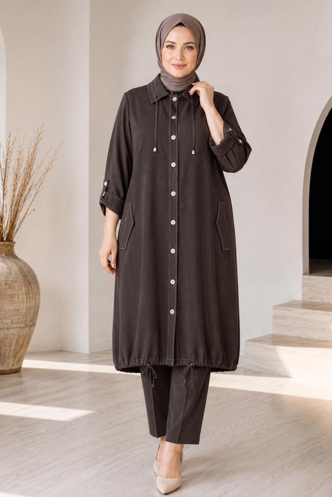 Vêtements hijab BRUN VESTE GRANDE TAILLE 46718 - ALVİNA