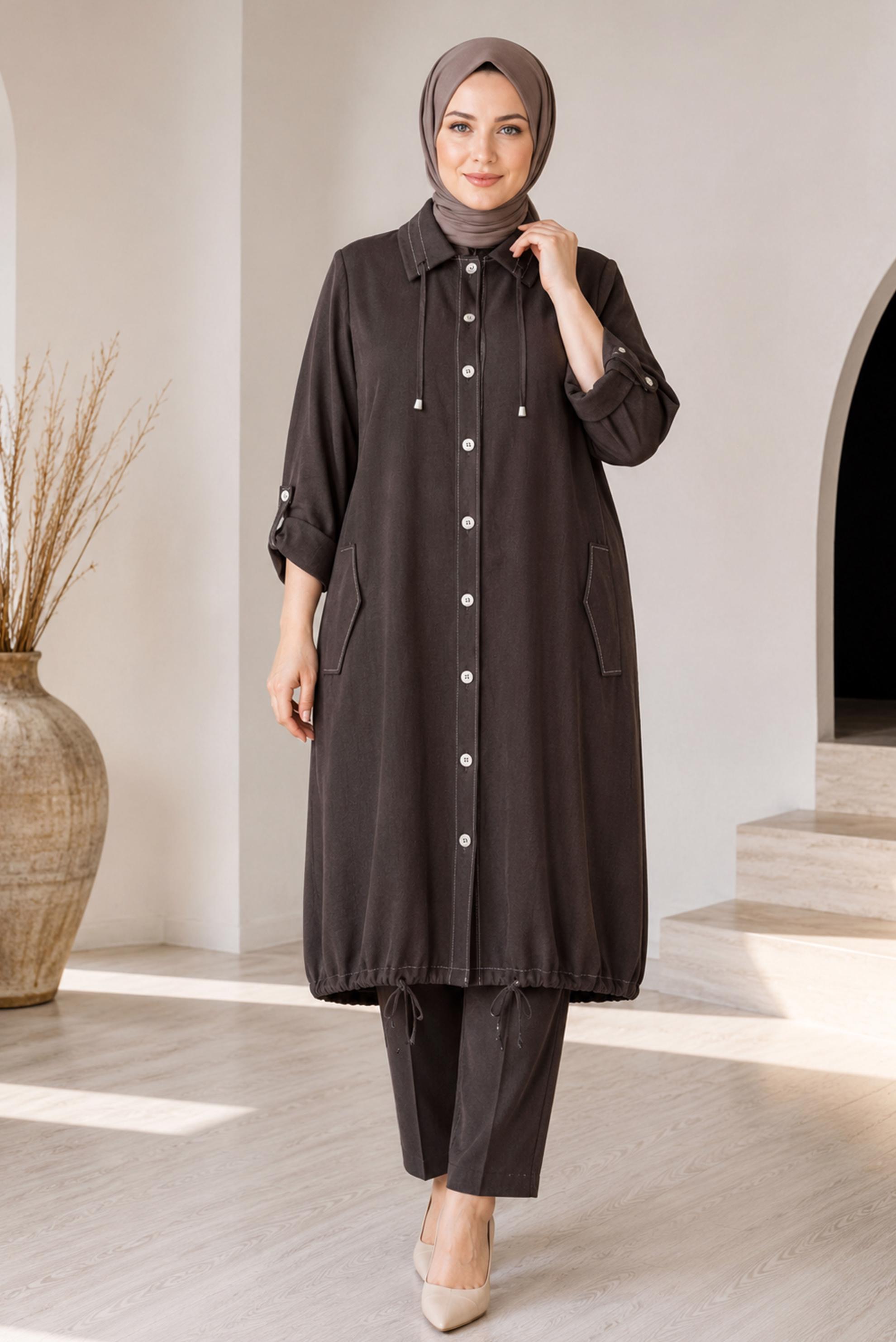 Vêtements hijab BRUN VESTE GRANDE TAILLE 46718