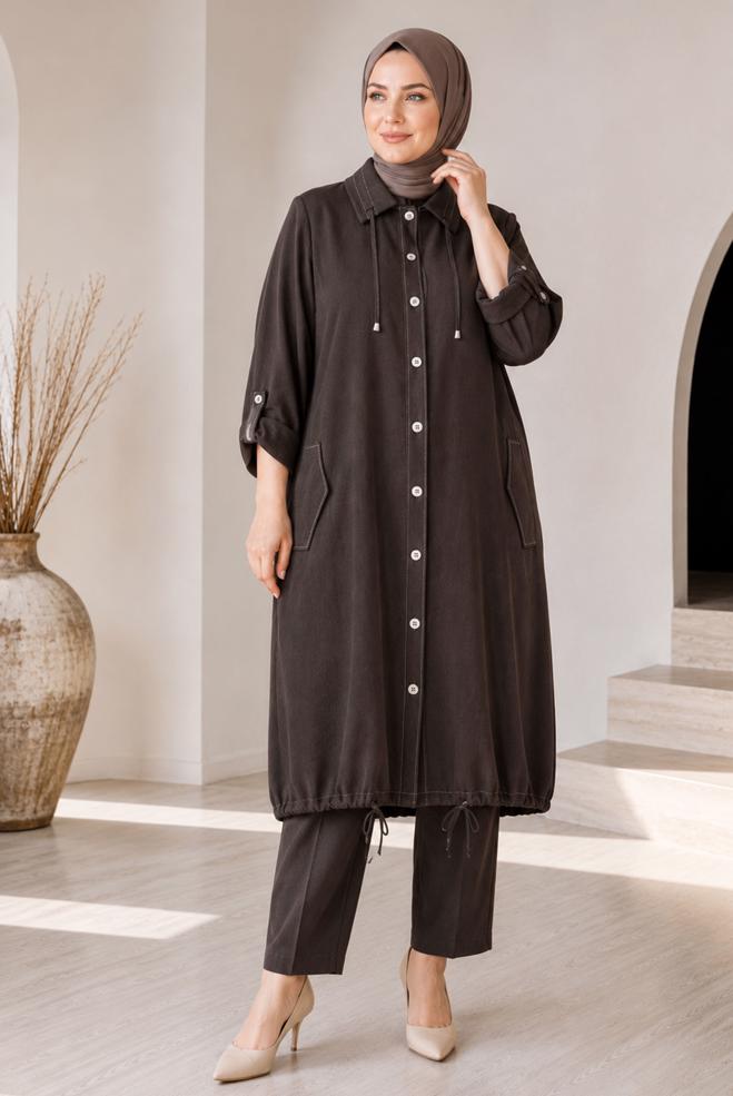 Vêtements hijab BRUN VESTE GRANDE TAILLE 46718 - ALVİNA