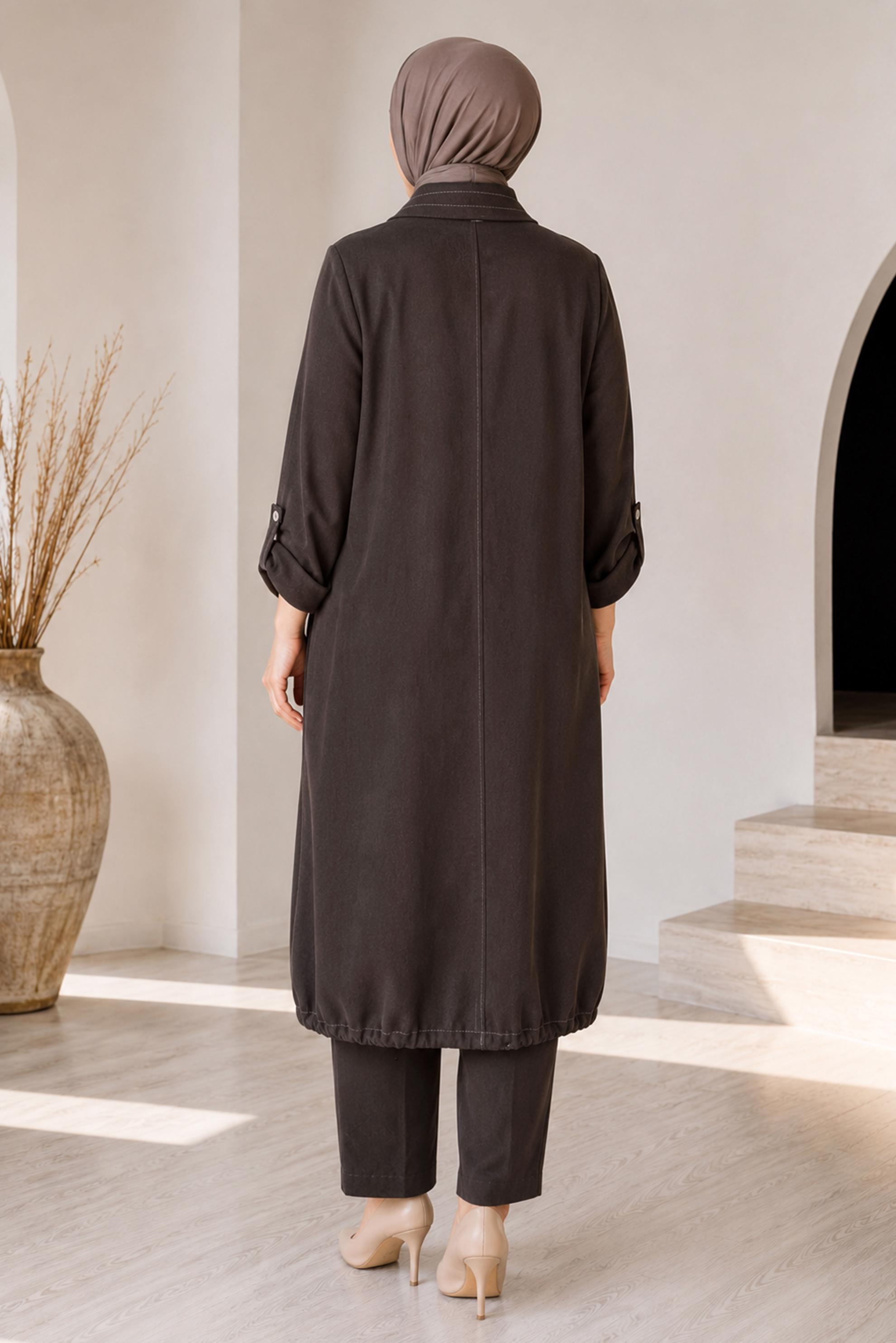 Vêtements hijab BRUN VESTE GRANDE TAILLE 46718