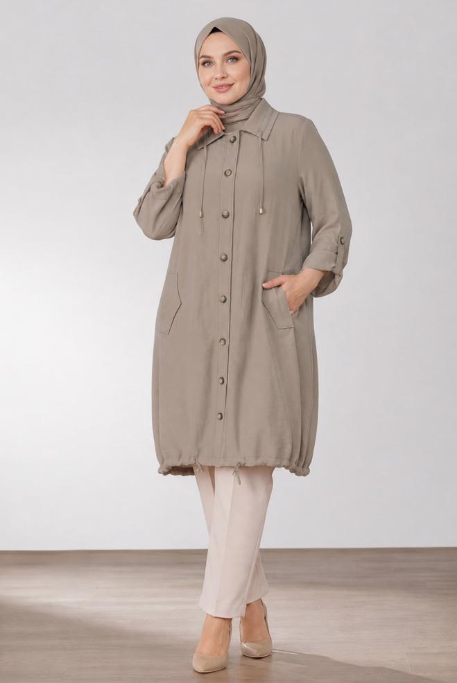 Vêtements hijab BRUN VESTE GRANDE TAILLE 46718 - ALVİNA